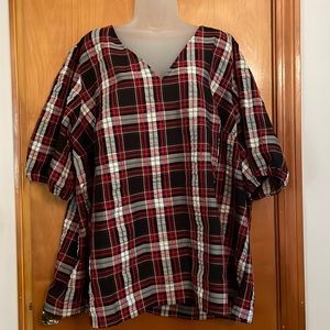 NWT Loft red white and blue plaid shirt sleeve top